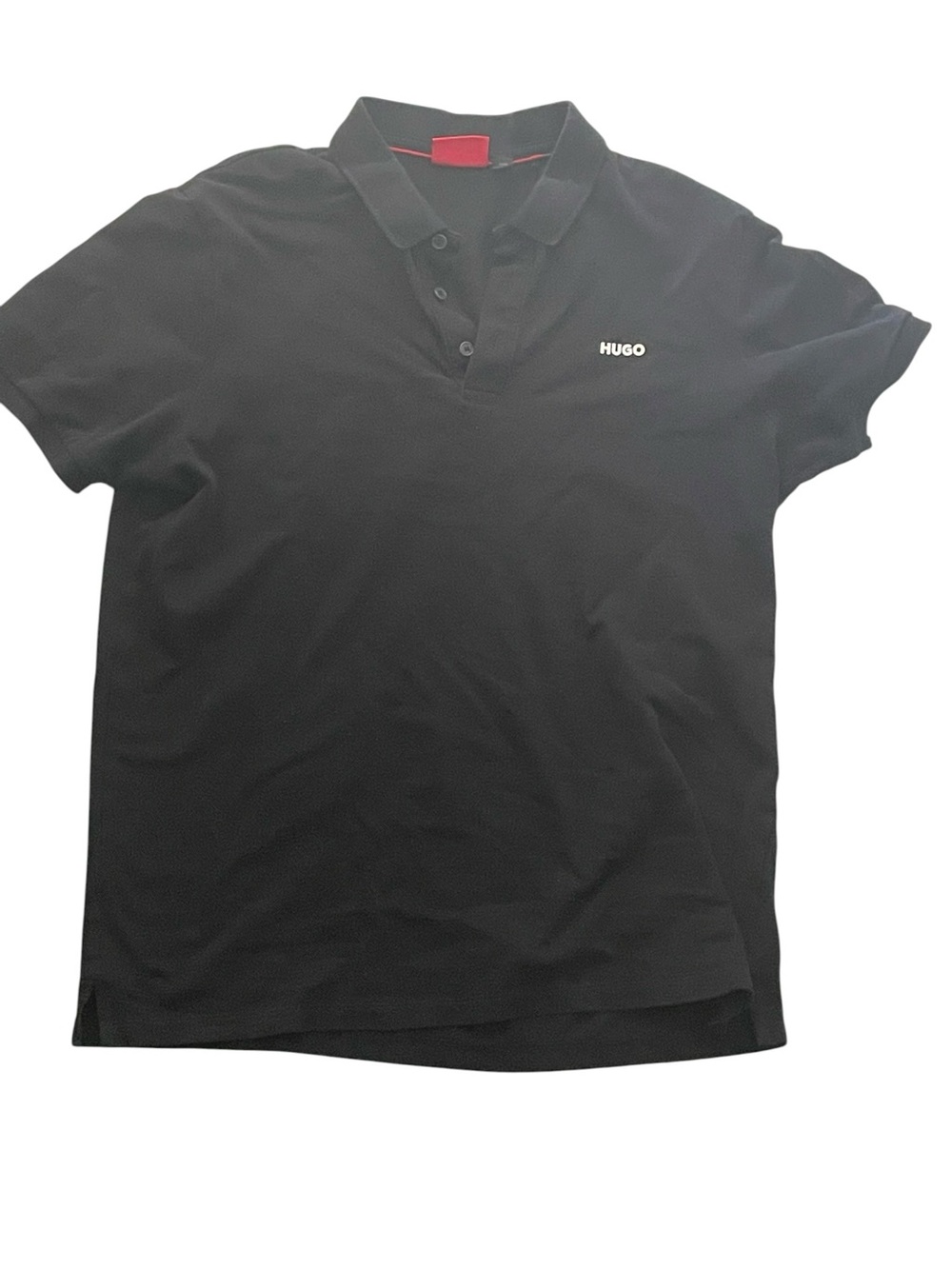 HUGO Black Polo with Subtle Red Collar Tab